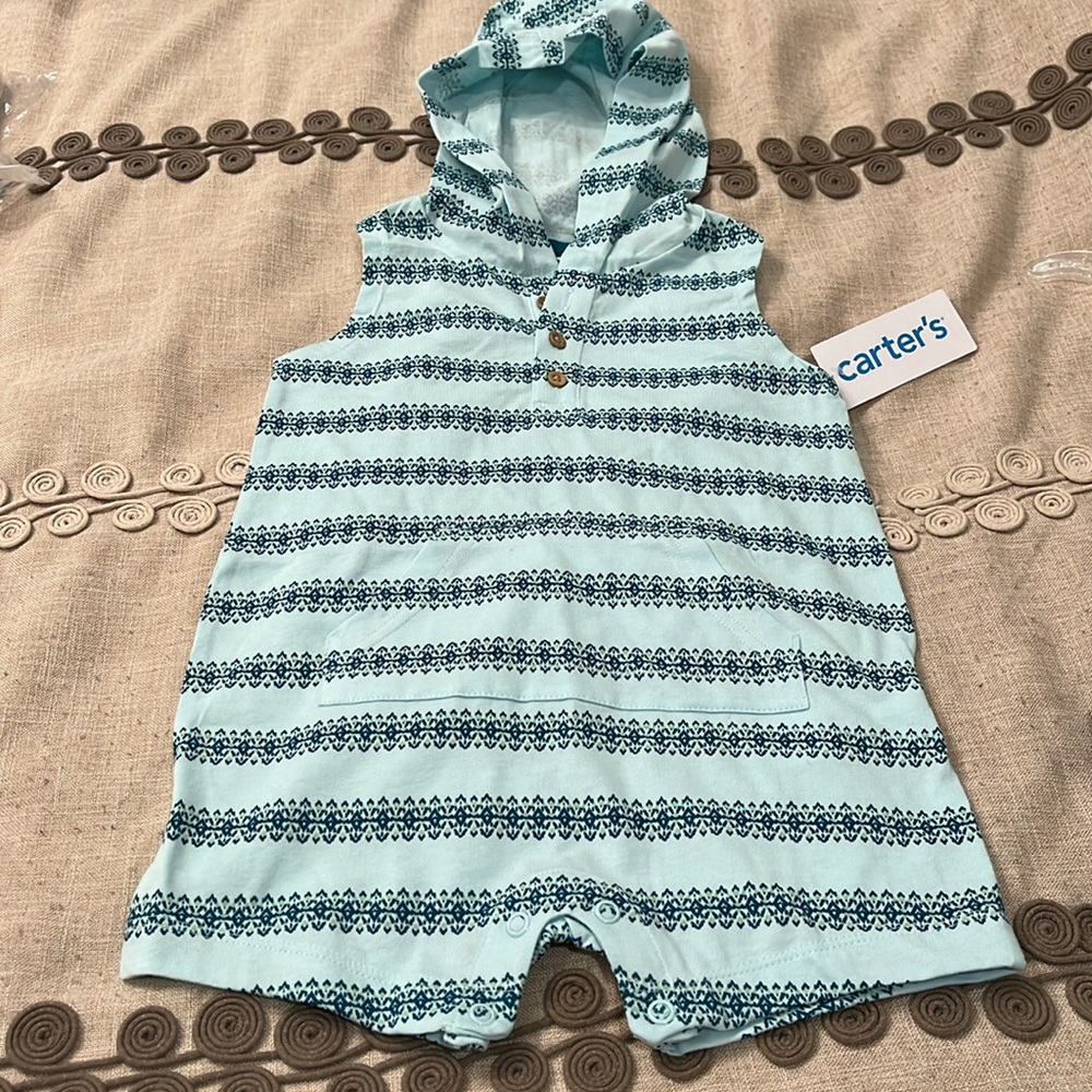 Carter's Baby Boys Sleeveless Stripe Hooded Romper/NWT/18m - Picture 3 of 11